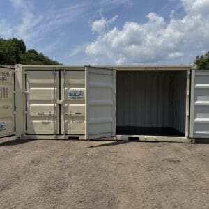 20′ x 8′ x 8.5′ Tall– New **2 SETS OF DOORS ON THE LONG SIDE** Shipping/Storage Container – Wind and Watertight – BEIGE