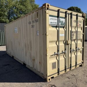 20′ x 8′ x 8.5′ Tall– Wind and Watertight **OFF RENT** Used Shipping / Storage Container – BEIGE