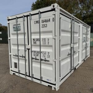 20′ x 8′ x 8.5′ Tall– New **2 SETS OF DOORS ON THE LONG SIDE** Shipping/Storage Container – Wind and Watertight – WHITE