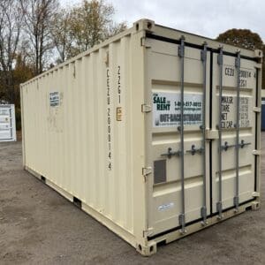 20′ x 8′ x 8.5′ Tall– Wind and Watertight **OFF RENT** Used Shipping / Storage Container – BEIGE
