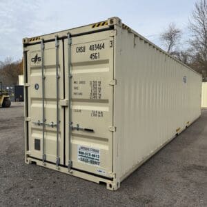 40′ x 8′ x 9.5′ Tall –NEW “One Trip” – High Cube Shipping/Storage Container – Wind and Watertight-BEIGE
