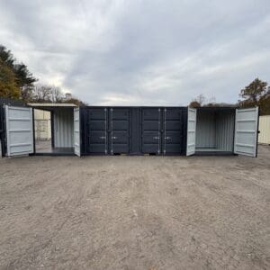 40′ x 8′ x 9.5′ Tall -New *High Cube**FOUR SIDE DOOR OPENINGS** Shipping/Storage Container – Wind and Watertight – DARK GRAY