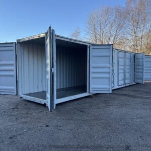 40′ x 8′ x 9.5′ Tall –-New *High Cube**FOUR Side Doors** Shipping/Storage Container – Wind and Watertight – GRAY