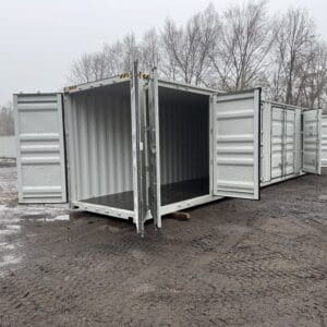 40′ x 8′ x 9.5′ Tall -New *High Cube**FOUR SIDE DOOR OPENINGS** Shipping/Storage Container – Wind and Watertight – GRAY