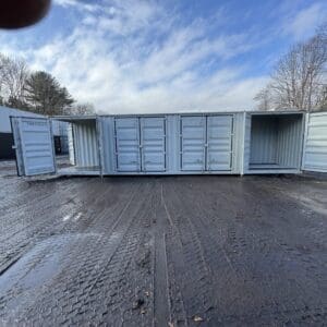 40′ x 8′ x 9.5′ Tall -New *High Cube**FOUR SIDE DOOR OPENINGS** Shipping/Storage Container – Wind and Watertight – LT GRAY