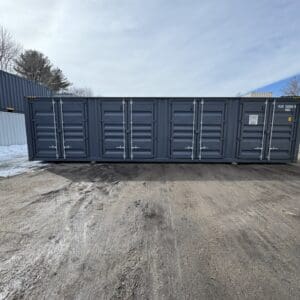 40′ x 8′ x 9.5′ Tall -New *High Cube**FOUR SIDE DOOR OPENINGS** Shipping/Storage Container – Wind and Watertight – DK GRAY