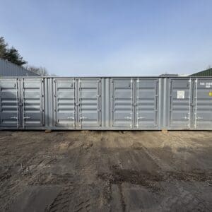 40′ x 8′ x 9.5′ Tall -New *High Cube**FOUR SIDE DOOR OPENINGS** Shipping/Storage Container – Wind and Watertight – DK GRAY