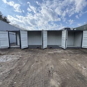 40′ x 8′ x 9.5′ Tall -New *High Cube**FOUR SIDE DOOR OPENINGS** Shipping/Storage Container – Wind and Watertight – DK GRAY