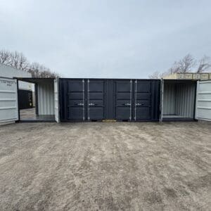40′ x 8′ x 9.5′ Tall -New *High Cube**FOUR SIDE DOOR OPENINGS** Shipping/Storage Container – Wind and Watertight – DK GRAY