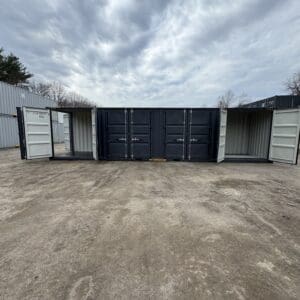 40′ x 8′ x 9.5′ Tall -New *High Cube**FOUR SIDE DOOR OPENINGS** Shipping/Storage Container – Wind and Watertight – DK GRAY