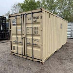 20′ x 8′ x 8.5′ Tall– Wind and Watertight **OFF RENT** Used Shipping / Storage Container – BEIGE