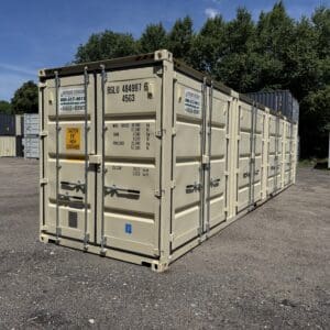 40′ x 8′ x 9.5′ Tall -New *High Cube**FOUR SIDE DOOR OPENINGS** Shipping/Storage Container – Wind and Watertight – BEIGE